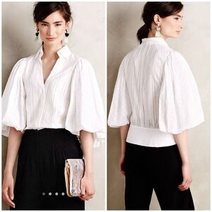 Byron Lars White Blouse with Puff Sleeves